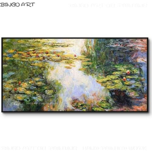 Reproduce Famous Artwork Hand-painted Monet Water Lily Oil Painting on Canvas Reproduce Landscape Monet Water Lily Oil Painting
