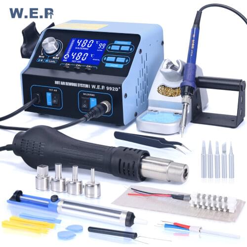 WEP 992D+ Soldering Iron Hot Air Soldering Station Phone IC PCB Repair Desoldering Station BGA Rework Station Soldering Tool