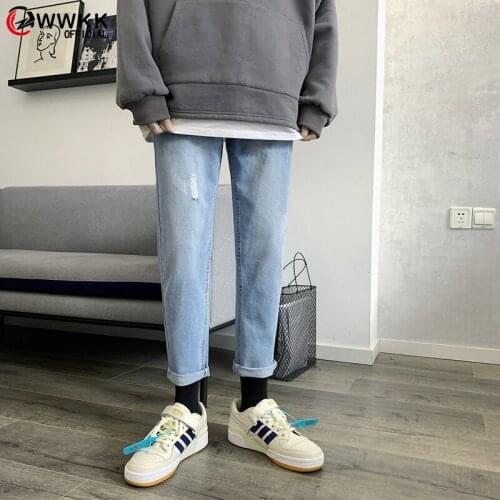 WWKK 2020 Spring Cartoon printed jeans men straight loose popular Korean teenagers student port wind ankle length pants
