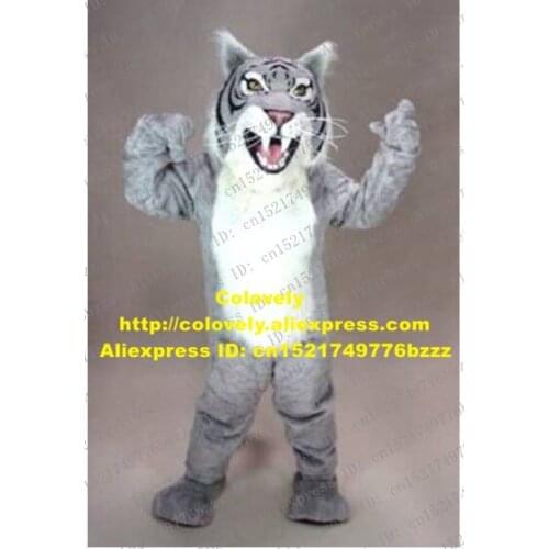 Vivid Grey Tiger Weldcat Mascot Costume Tigerkin Leopard Cat Catamount With White Hairy Belly Yellow Eyes No.1614 Free Ship