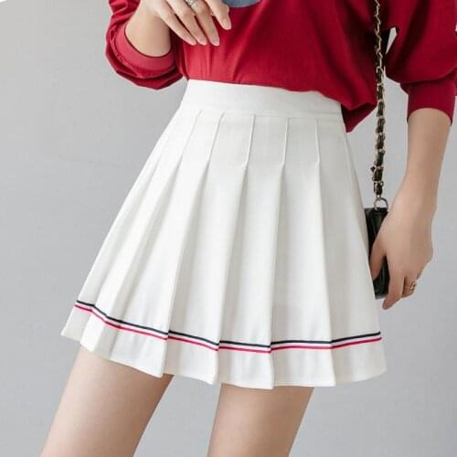 2020 New Korean Style Harajuku Women Fashion Mini Pleated Skirts Casual Loose Solid Skirt A-line Skirt High Waist OL Preppy