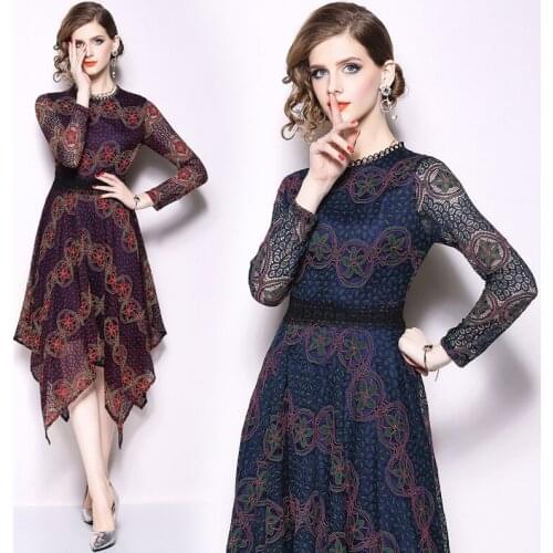 Autumn Winter Dress 2018 New Plus Size Slim Lace Sexy Irregularity Dresses Women Bodycon Dress Party Mesh Runway Vestidos
