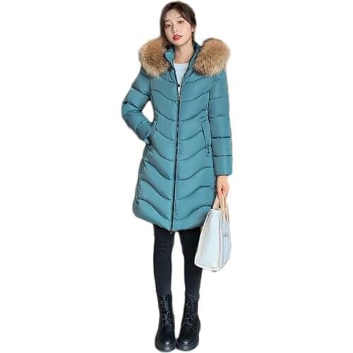Winter Coat Women Green Down Cotton Jackets 2020 New Korean Fashion Plus Size Removable Fur Collar Hooded Parkas Feminina JD1015