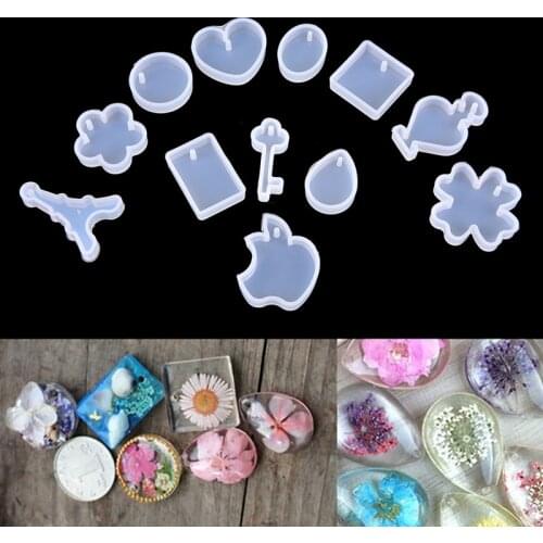 1/4/5/12pcs Puzzle Piece Gemstone Crystal Epoxy Resin Mold DIY Jewelry Pendant Making Tools Epoxy Clear Silicone Mould