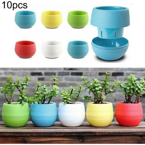 10 Pcs Mini Plastic Flower Pot Succulents Plant Flowerpot Round Colorful Automatic Lazy Water Absorbing Pot Home Office Decor