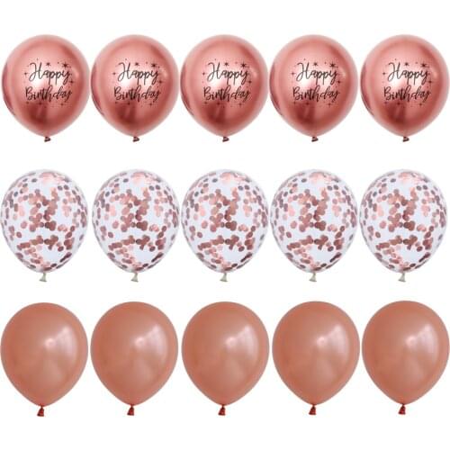 15pcs 12inch Rose Gold Balloons Confetti Set Chrome Metallic Latex Ballon Helium Globos Wedding Birthday Party Decoration