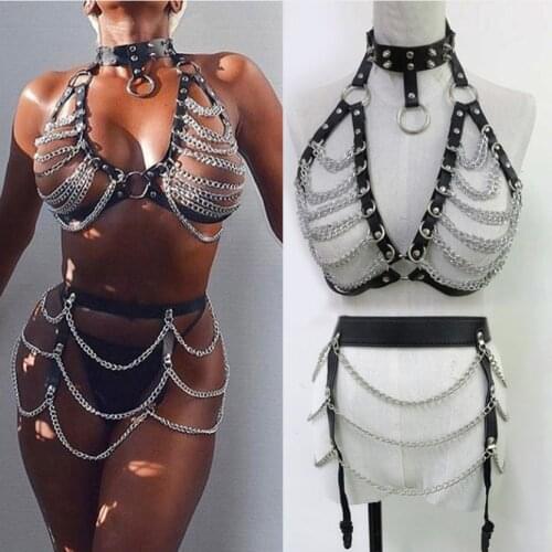 2pcs PU Showgirl Body Harness Costume Outfit Carnival Festival Costume Set Stage Show Costume
