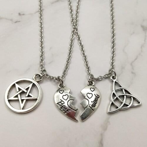 2pcs Best Witches Friendship Necklace Set Pentacle Triquetra Trinity Witch Wicca Pagan Witchcraft Best Friends