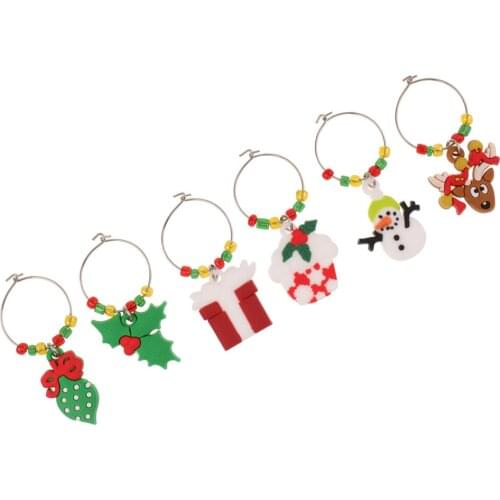 6pcs/Set Christmas Wine Glass Charms Marker Rings Xmas Table Decoration