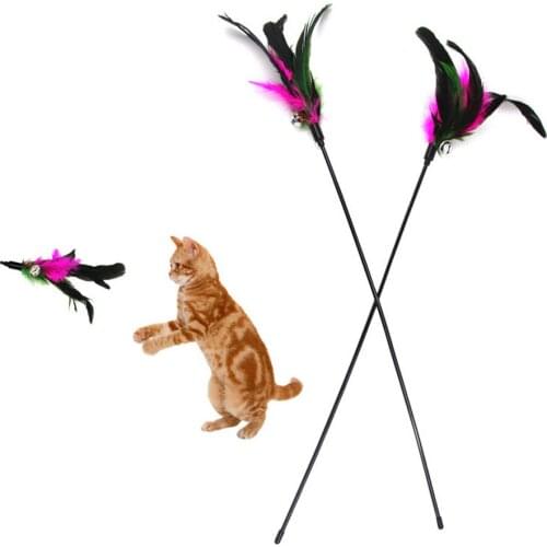 60CM Cat Toy Funny Cat Stick With Small Bell Feathers Playing Rod Toys Pet Product Random Color JDH88