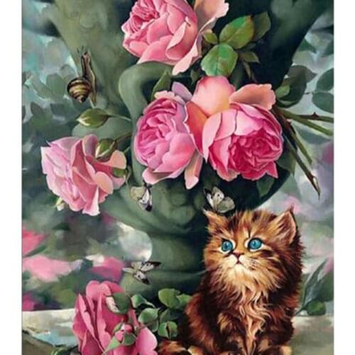 5D DIY Diamond Painting Flower Painting Pink Flower Vase Picture Cross Stitch Square Round Diamond Embroidery Decoration WG2864