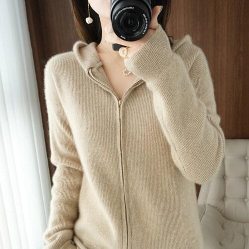 ATTYYWS Brand 100% Pure Wool Sweater Full Sleeve Cardigan Warm and Comfortable Jacket Hooded Cashmere Sweater Autumn and winter