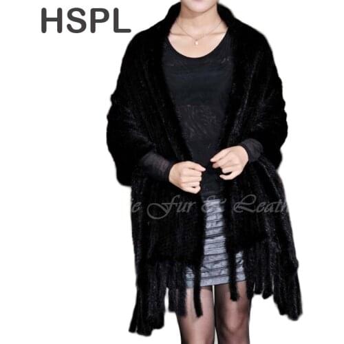 Free Shipping CDS090 2019 Hot Sale Europe Fashion Winter Knitted Big Genuine Mink Fur Shawl Can Be Used As Scarf