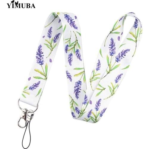 Fashion Purple Lavender Bloom Lanyards Key Chain Phone Straps Keychain DIY Hanging Rope ID Card Badge Holder Keyring Ornament