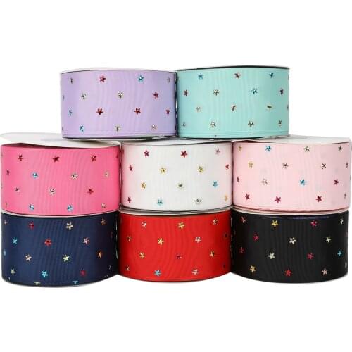HSDRIBBON 75MM 3inch Listones Colorful Star Metal Foil on Grosgrain Ribbon