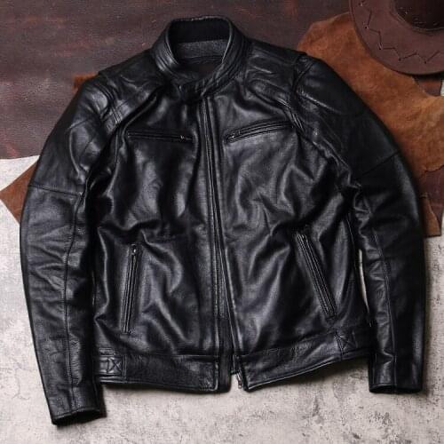 DS480 Read Description! US Size Genuine Cow Skin Male Cowhide Casual Thick Vintage Street Biker Leather Jacket