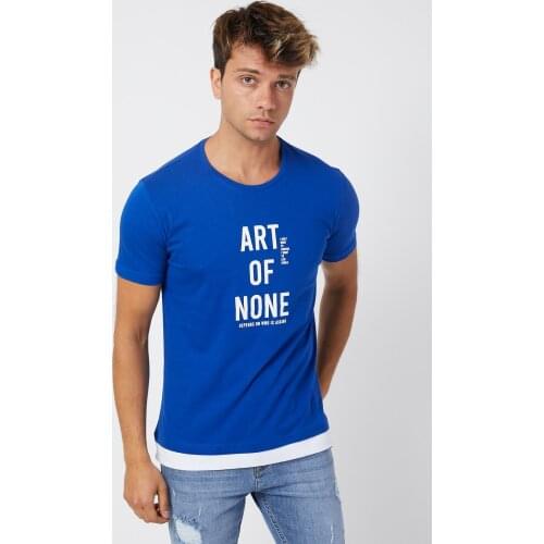 Denim Republic Mens Blue Printed T-Shirt Slim Fit 100% Cotton Casual Mens T-shirts Fashion Men Tshirt Mens Tee Shirts Tops Men