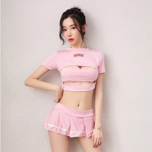 Cosplay erotic lingerie student uniform sexy miniskirt sexy pink adult lingerie sex play school uniform girl student sex skirt