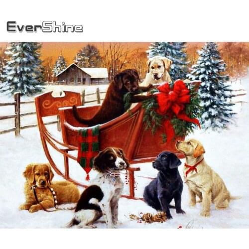 Evershine DIY Diamond Embroidery Dog Picture Rhinestone Cross Stitch Diamond Painting Animal Mosaic Winter Handmade Gift