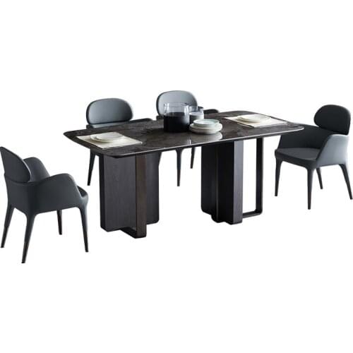 Italian light luxury rock plate long table modern simple living room solid wood table and chair combination furniture