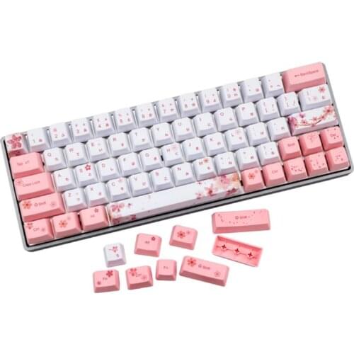 73 Keys OEM PBT Keycaps Full Set Mechanical Keyboard Keycaps PBT Dye-Sublimation Cherry Blossom Keycaps Korean Japanese
