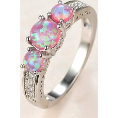 Trendy Female Purple Opal Stone Ring Charm Silver Color Thin Wedding Rings For Women Vintage Bride Round Engagement Ring