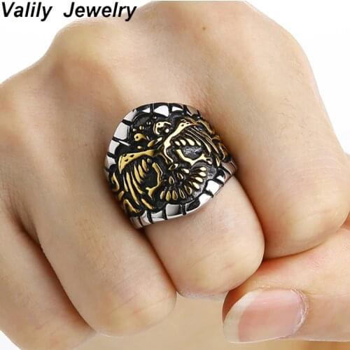 Valily Gold Eagle Ring Punk Vintage Stainless Steel Cool Biker Ring for Men Jewelry Christmas Gift