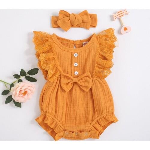 Newborn Triangle Romper pure color lace sleeveless female baby clothing cotton summer package fart baby romper suit