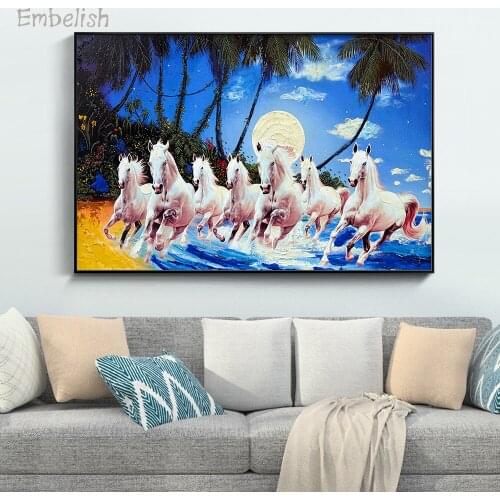 Embelish 1 Pieces Cool Large Wall Art Pictures For Living Room Seven Running Horse Animals HD Canvas Paintings Home Decor Poster