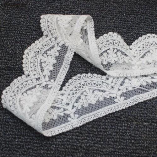 YACKALASI Scalloped Embroidered Lace Cotton Applique Soft Tulle Lace Fabrics Ribbon Sewing Apparel Trims Vintage 5CM