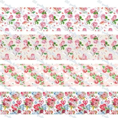 16-75MM Diamond Feather Flow printed Grosgrain Ribbon 50 Yards Tape Clothing Bakery Hairbow Gift Wrapping Accessory Hairbow Head