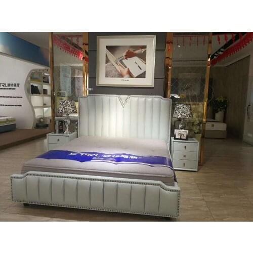 RAMA DYMASTY genuine leather soft bed modern design bed/ fashion king/queen size bedroom furniture
