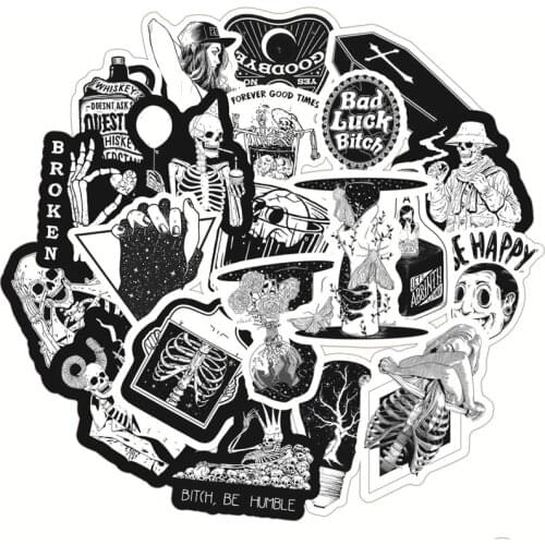 50pcs Horror And Thriller Gothic Wind Stickers Pack Skateboard Luggage Motorcycle Laptop Notebook Guitar Waterproof Decals