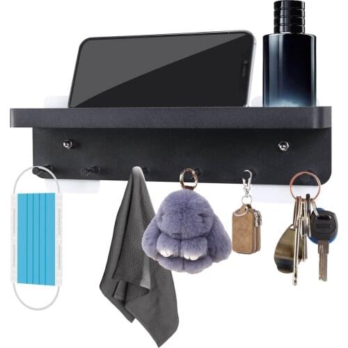 Wall Mount Key Holder Hanging Key Shelf Sundries Rack Hanger Metal Mail Organizer Decorative with 6 Hooks for Entryway Office