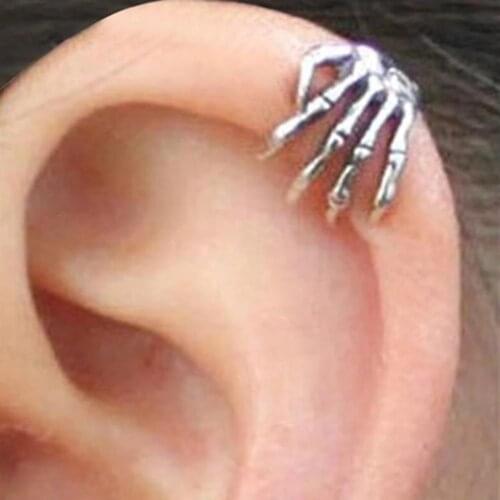 New 1Pc Unisex Punk Simple Design Silver Color Skeleton Finger Hand Ear Clip Ear Cuff Punk Street Stainless steel studs