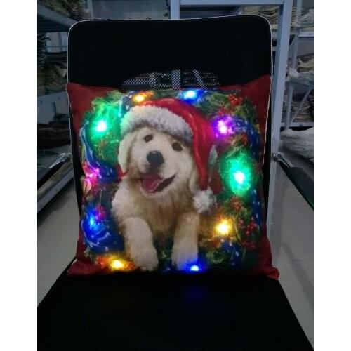 New Cartoon Christmas lovely Cats dogs pattern LED light series Flax Cushion Cover Home Decorative Waist Pillow Case Sofa Chair