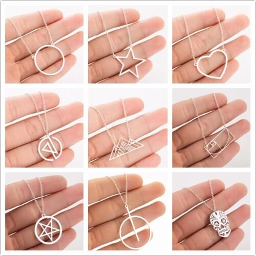 Stainless Steel Classic Circle Heart Star Necklace Fashion Golden Ratio Pendant Punk Skull Jewelry for Women girls
