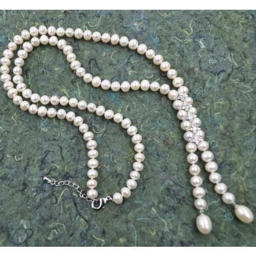 Newly 28"long freshwater pearl necklace 4.1" pendant rhinestone jewelry for women