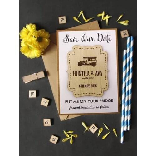 Personalize names date engraved Wooden Card save the date Wedding invitations Magnets,Save The Date Magnet, Wedding favor