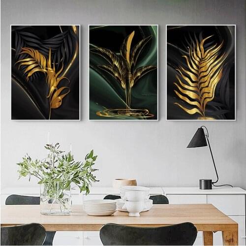 Plant Leaves Posters And Prints Gold Wall Art Canvas Print Black Abstract Art Painting Nordic Wall Picture For Living Room Decor