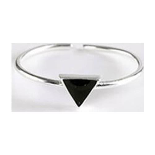 Real 925 Sterling Silver Geometric Black Enamel Triangle Adjustable Ring Minimalist Fine Women Party Jewelry Accessories Gifts