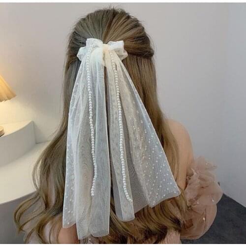 2021 New Long Ribbon Hair Ties Summer Dot Chiffon Ponytail Hair Scarf Elastic Hair Bands Bow Streamer Scrunchie Hair Accessories