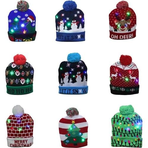 Hot Selling FAROOT Christmas Hat LED Luminous Knitted Christmas Hat Beanie Children Adult Warm Hat New Year Christmas Decoration