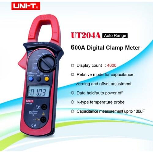 UNI-T UT204A Digital Clamp meter aotu range True RMS LCD Multifuction Ohm DC AC Voltmeter AC Ammeter Data Hold