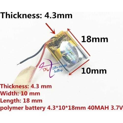 Polymer 431018 3.7V 40MAH sound recording pen smart Bracelet Bluetooth headset lithium battery manufacturers