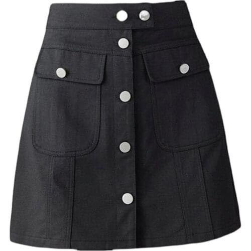 Pure Cotton Women Denim Skirt Summer High Waist Fashion Button Jean Mini Skirt Casual Black White Korean A Line Denim