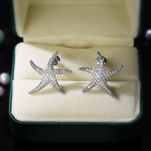 New Sweet and Full Zircon Starfish Female Earrings Fashion All-match Ladies Prom Earrings Jewelry