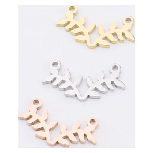 100% Stainless Steel Leaves Charms Connector Rose Gold/Gold/Silver Color Metal Leaves Charm 2 Hole Mirror Polished 20pcs