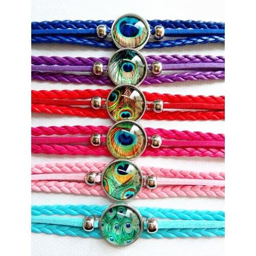 24pcs (Mixed 6 style)Vintage glass Peacock bracelet Art Picture silver Peacock Round Dome bracelet