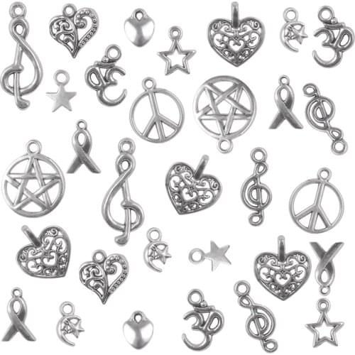 30pc/lot Symbol Metal Charms Heart Beads Handmade Antique Pendant For Women Jewelry DIY Making Necklace Bracelet